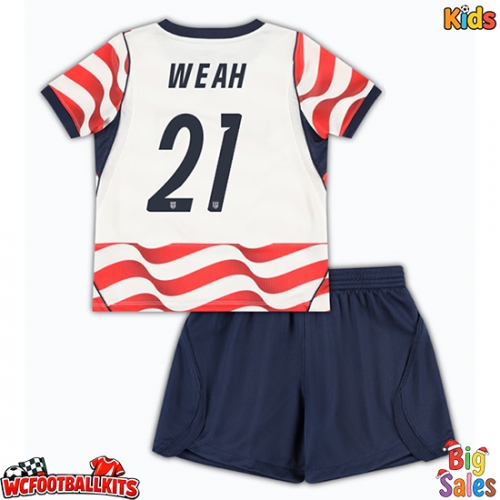 United States Timothy Weah #21 Replica Home Stadium Kit for Kids World Cup 2026 Short Sleeve (+ pants)